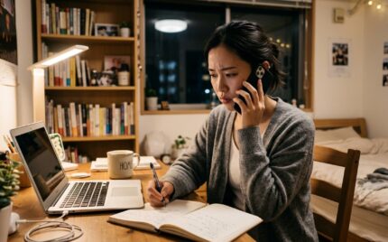 【電話占い】占い師に電話で復縁の相談をしている女性