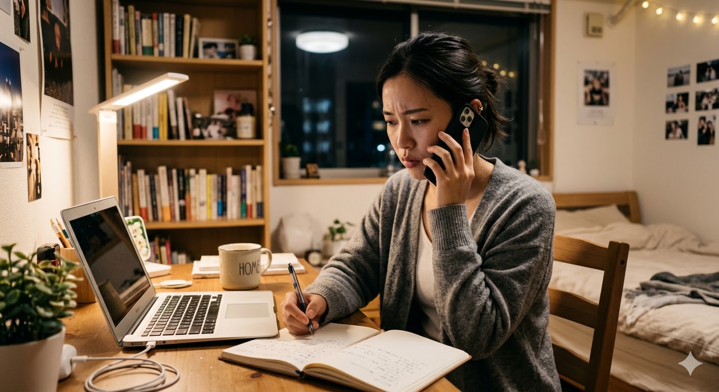 【電話占い】占い師に電話で復縁の相談をしている女性