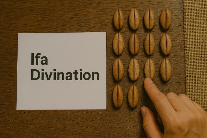 イファ占いに使われるヤシの実と道具