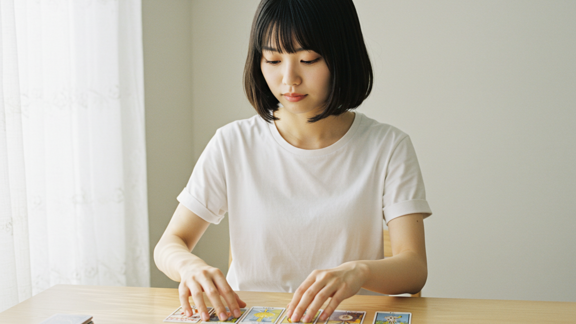 占いミザリーの占い師がタロット占いをしている