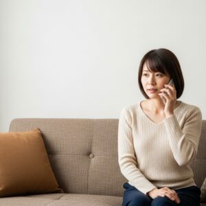 電話占いをする女性