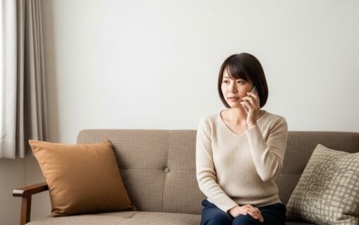 電話占いをする女性