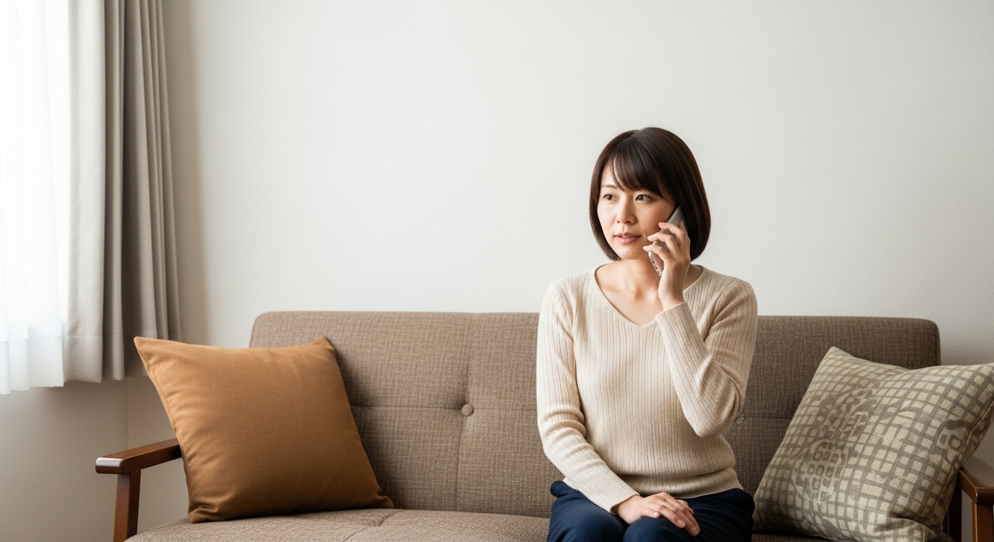 電話占いをする女性