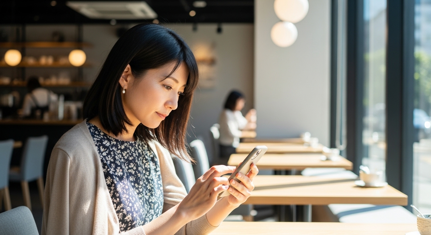 スマホを見ながらドキドキする女性