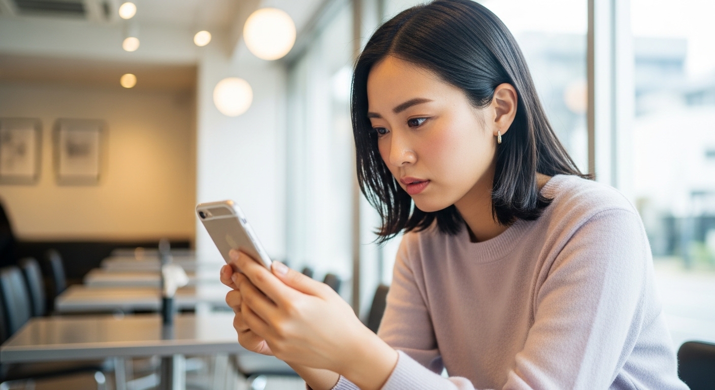 スマホを見ながらドキドキする女性