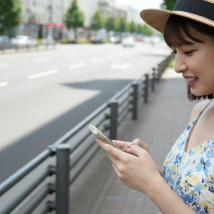 スマホを見る女性