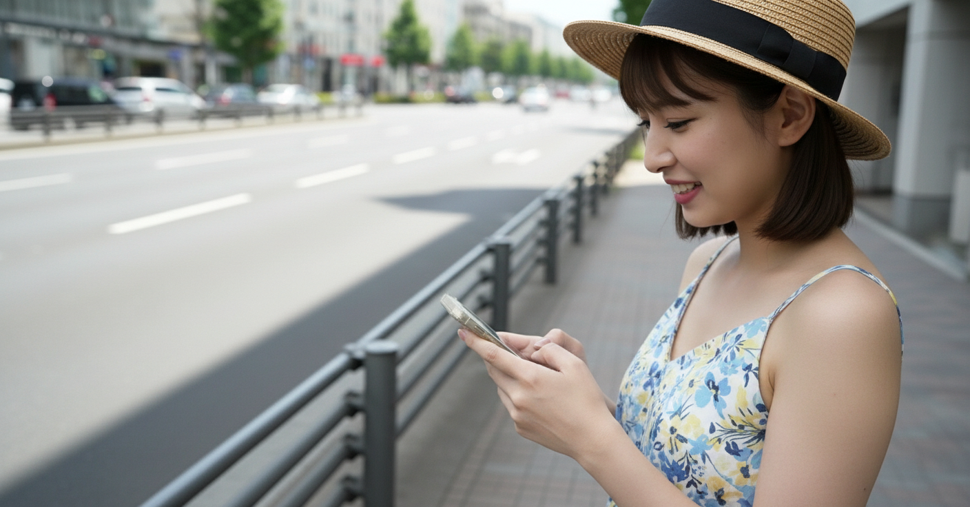 スマホを見る女性
