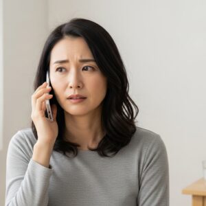 電話占いで相談している女性