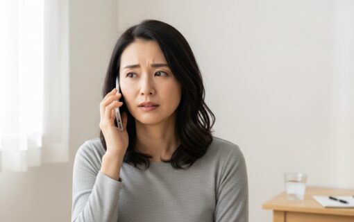 電話占いで相談している女性