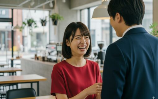 男性と楽しそうに話す恋する女性