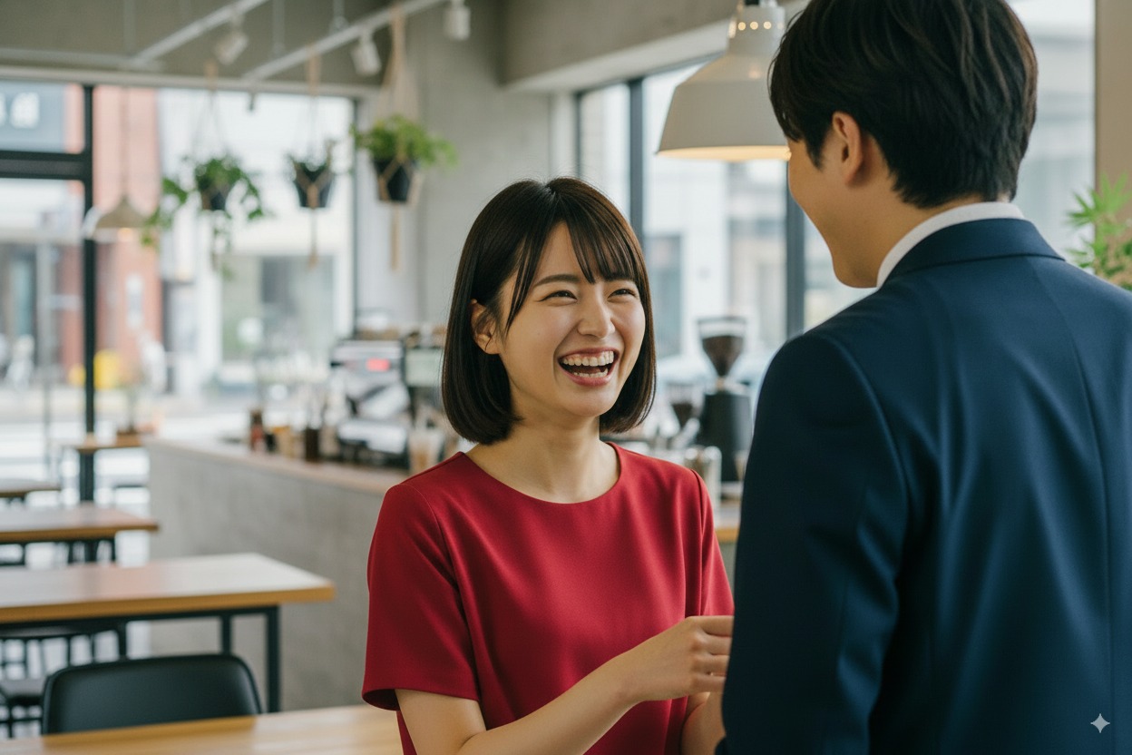男性と楽しそうに話す恋する女性