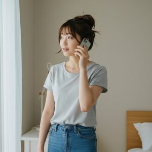 電話占いをする女性