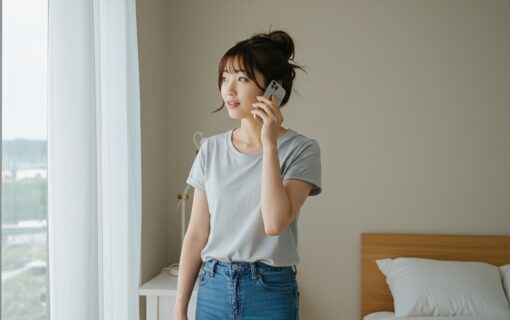電話占いをする女性