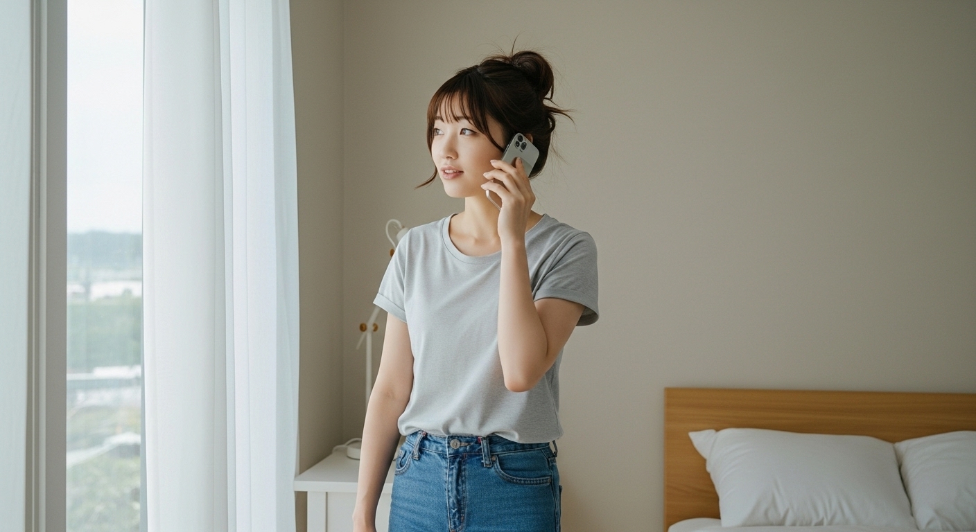 電話占いをする女性