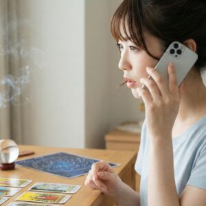 電話占いをしている様子